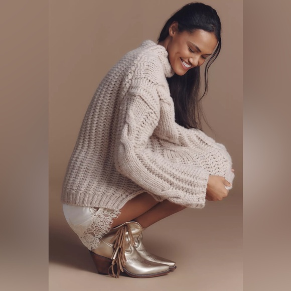 Maeve Mock-Neck Cable Wool Blend Sweater - Picture 4 of 10